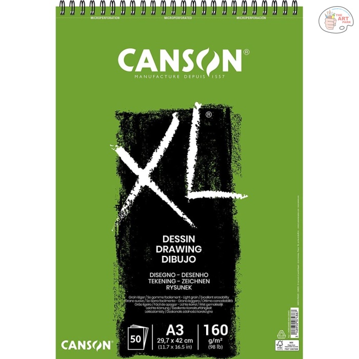 400039089 Canson XL Dessin - Drawing & Sketching Paper - 160 GSM A3 (29.7x 42 cm or 11.7 x 16.5'') - Album of 50 Light Grain Sheets - Image 1