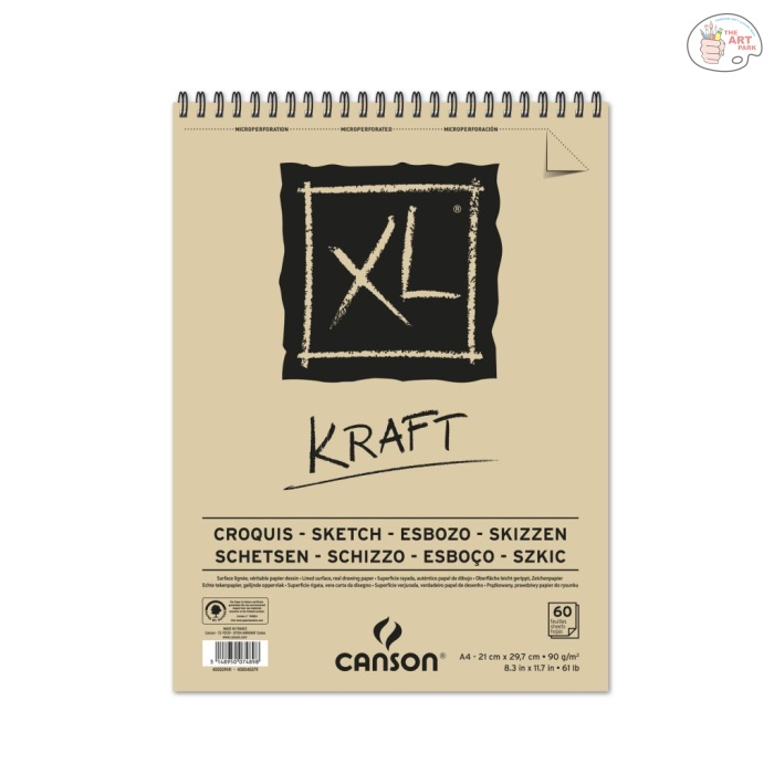 Canson XL Kraft 90G Album spiraled short side 60 sheets A4 Canson XL Kraft Paper - 90 GSM A4 (21x 29.7 cm or 8.3 x 11.7'') - Laid Texture Pad of 60 Sheets - Image 1