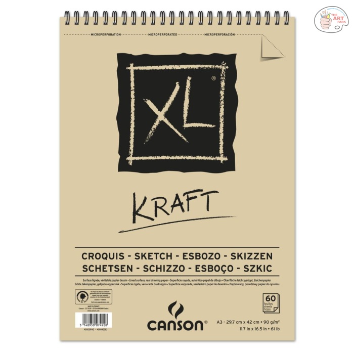 Canson XL Kraft 90G Album spiraled short side 60 sheets A3 Canson XL Kraft Paper - 90 GSM A3 (29.7x 42 cm or 11.7 x 16.5'') - Laid Texture Pad of 60 Sheets - Image 1