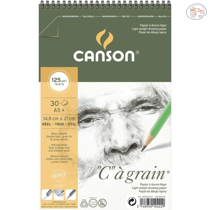 400060621 Canson C a' Grain Heavyweight Drawing Paper - Fine Grain 125 GSM A5+ Spiral Pad - 30 Sheets - Image 1