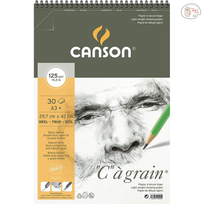 400060622 Canson C a' Grain Heavyweight Drawing Paper - Fine Grain 125 GSM A3+ Spiral Pad - 30 Sheets - Image 1