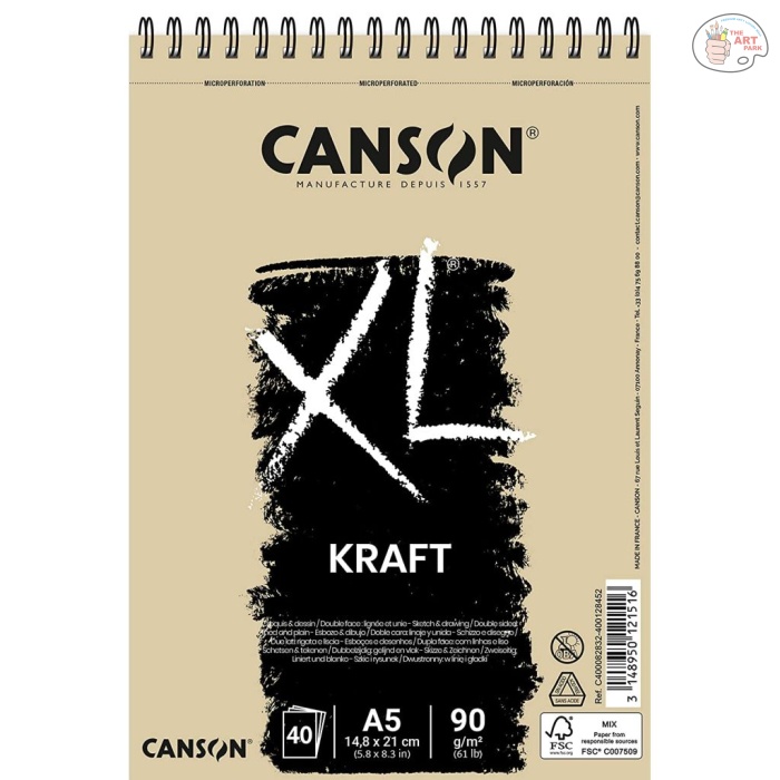 400082832 Canson XL Kraft Paper - 90 GSM A5 (14.8x 21 cm or 5.9 x 8.3'') - Laid Texture Pad of 40 Sheets - Image 1