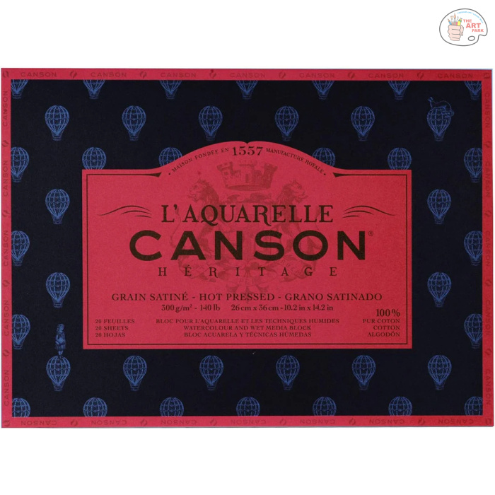 71_qMyDKP5L._AC_SL1500_953x700 CANSON L'AQUARELLE HERITAGE Hot Pressed Cotton Glued pad 26cm x 36cm 20 sheets - Image 1