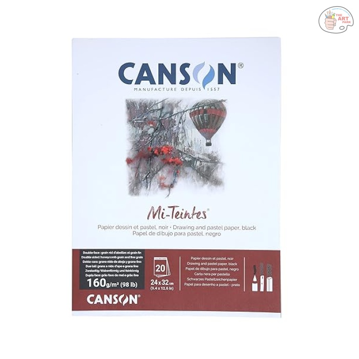 81KL18LKFkL._SY606_ Canson Mi-Teintes 160 GSM Honeycomb Grain 24 x 32 CM Drawing & Pastel Paper Glued Pad (20 Sheets, Black) - Image 1