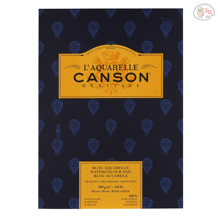 CANSON HERITAGE SHORT SIDE PAD Cold Pressed Cotton 300gsm 26 x 36cm 12 Sheets - Image 1