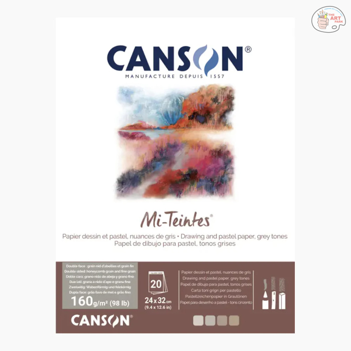 GreyTones24x32cm Canson Mi-Teintes 160 GSM Honeycomb Grain 24 x 32 CM Drawing & Pastel Paper Glued Pad (20 Sheets, GREY Tones) - Image 1