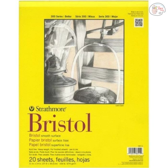 Strathmore 300 Series Bristol Paper Pad, Smooth, Tape Bound, 11X14 Inches, 20 Sheets (100Lb/270G) - Artist Paper For Adults And Students - Markers, P - Image 1