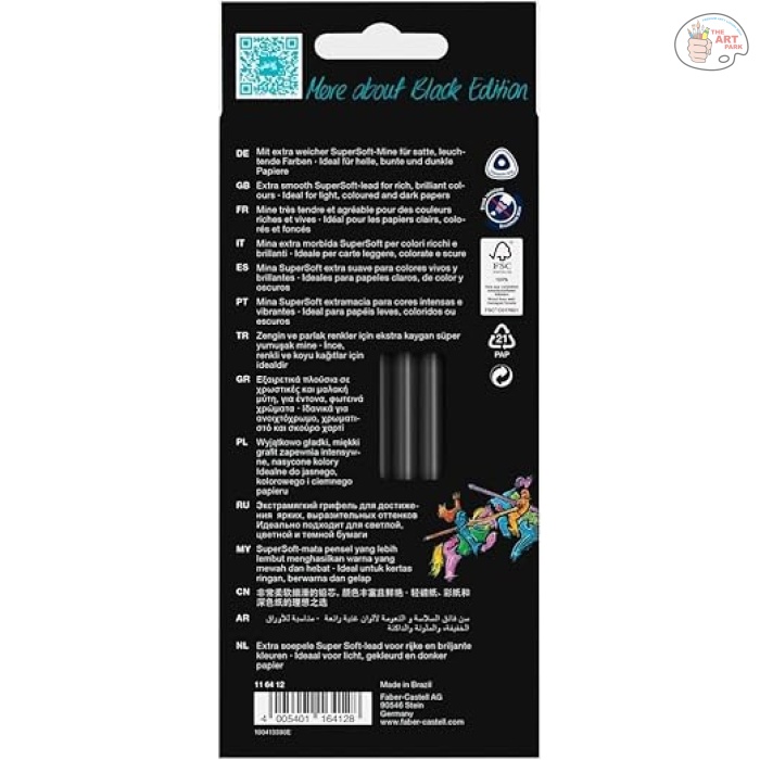 Faber-Castell Black Edition Colored Pencils - 12 Count, Black Wood and Super Soft Core Lead, Professional Quality Colored Pencils for Adult Coloring, Artists and Beginners - Image 2