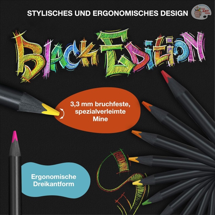 Faber-Castell Black Edition Colored Pencils - 12 Count, Black Wood and Super Soft Core Lead, Professional Quality Colored Pencils for Adult Coloring, Artists and Beginners - Image 4