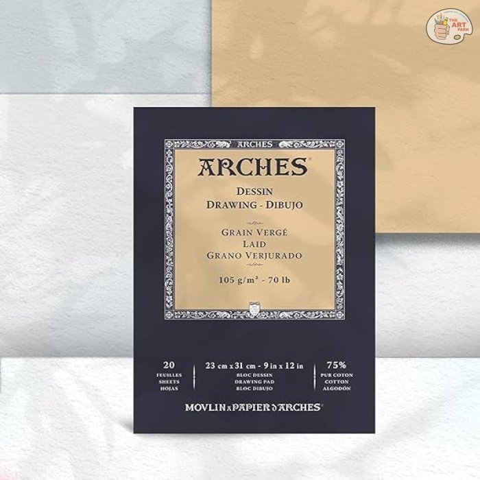 ARCHES INGRES Drawing 105 GSM Laid White 23 x 31 cm Paper Pad, 20 Sheets - Image 3