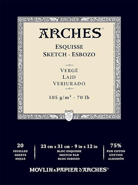 71WpQJfa6tS._SY606_ ARCHES INGRES Drawing 105 GSM Laid White 23 x 31 cm Paper Pad, 20 Sheets - Image 1