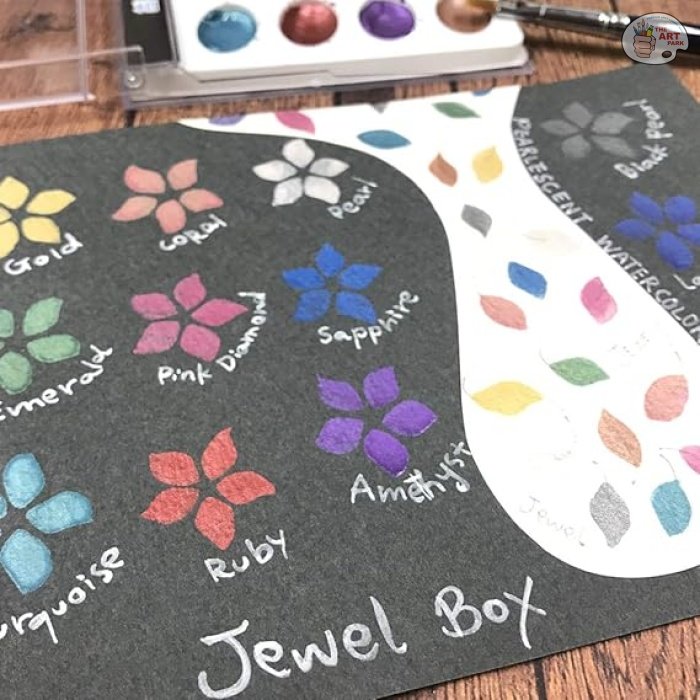Zig Kuretake Pearlescent Watercolor Jewel Box - 12 Shimmering Metallic Colors for Stunning Effects on Light and Dark Paper, Professional-Quality for Artists - Image 4