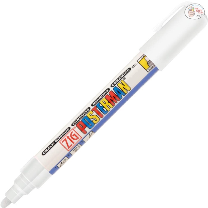 Zig Posterman Acrylic White Marker – Extra Fine 0.7mm Tip Permanent Ink, DRAWING HI-LIGHT Pen for Chalkboards, Glass, Mirrors, Windows, Ceramics & Posters | Quick-Dry, Water-Resistant Ink for Clear Writing. - Image 2