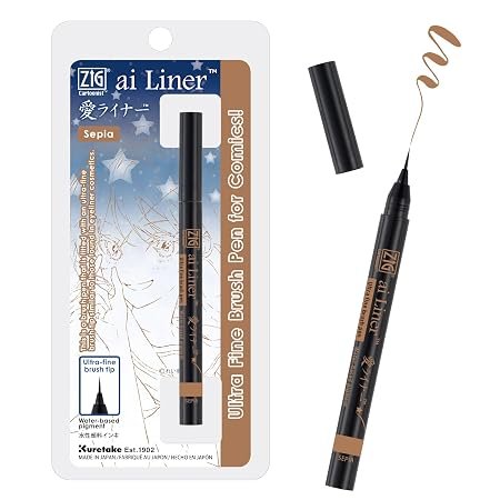 71DRdGlgxTL._SY450_ Zig Kuretake I AI Liner Ultra Fine Brush Tip Pen – Sepia Color | Water-Based Pigment Ink | Perfect for Delicate Expressions in Comic, Manga & Illustration Drawing Pen | Made in Japan - Image 1