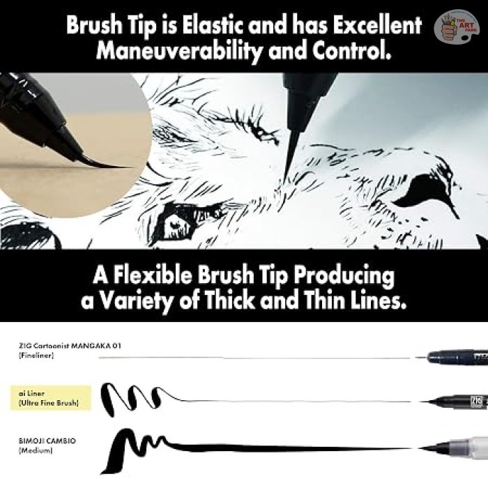 Zig Cartoonist ai Liner, Ultra fine Brush tip pen, Black COLOUR Ink Perfect for Delicate Expressions in Illustration, Manga, lettering, 1PSC MADE IN JAPAN - Image 4