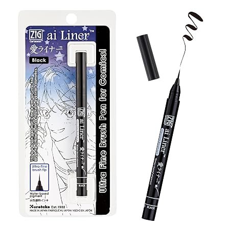 81QejwwwIWL._SY450_ Zig Cartoonist ai Liner, Ultra fine Brush tip pen, Black COLOUR Ink Perfect for Delicate Expressions in Illustration, Manga, lettering, 1PSC MADE IN JAPAN - Image 1