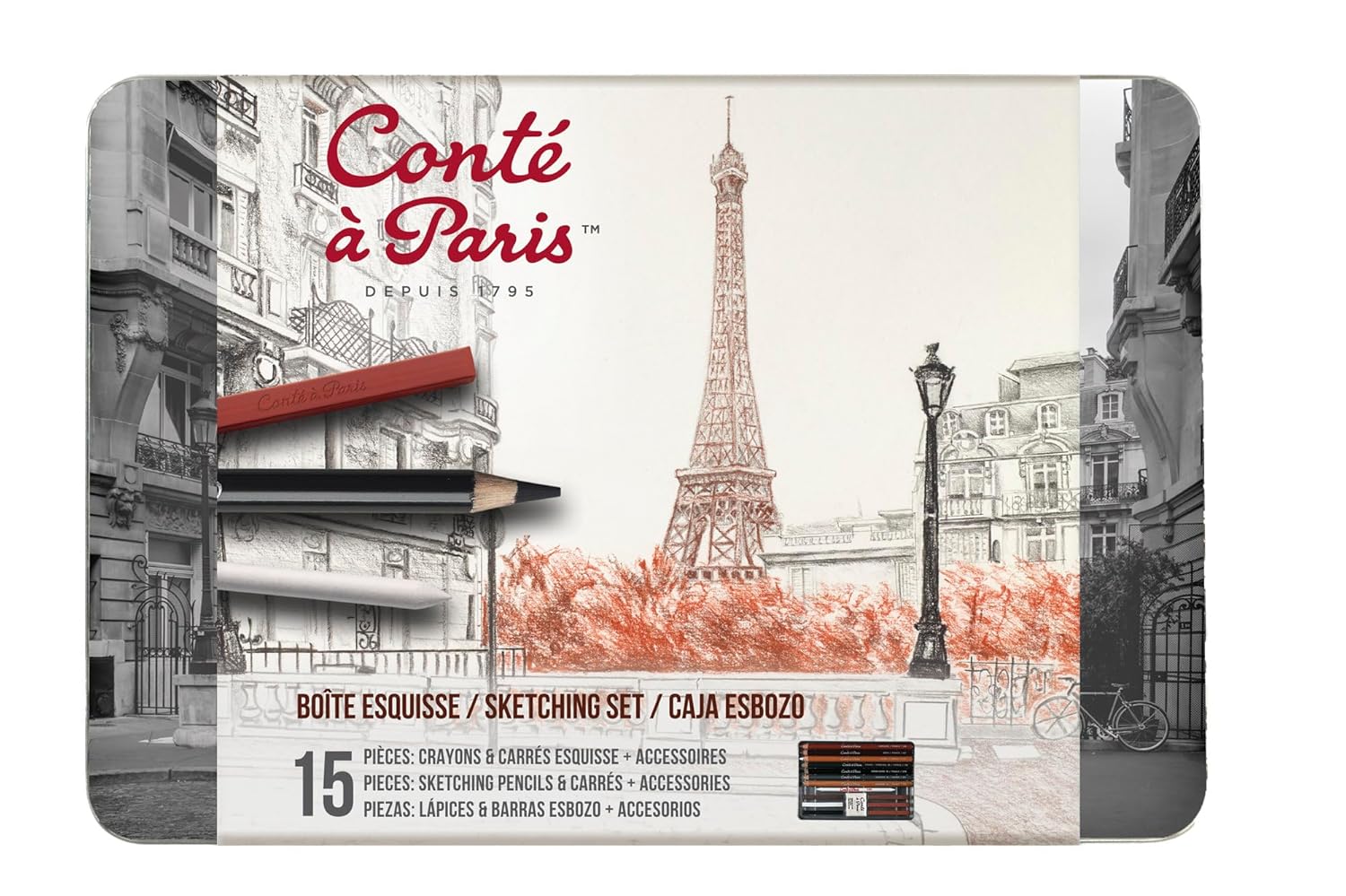 81yQ5hqkMWL._SL1500_ CONTE A PARIS SKETCHING SET 15 PIECRS 750411 - Image 1