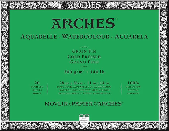 IMG-0200 Arches Watercolour 300 GSM Cold Pressed Natural White 28 x 36 cm 9inx12in Paper Blocks, 20 Sheets - Image 1