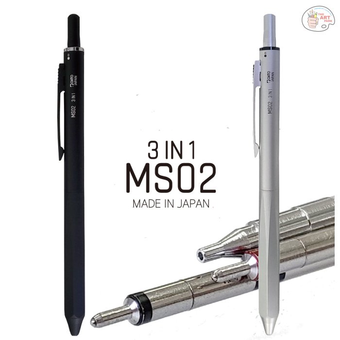 OHTO Silver MS02 Multi-Functional 3 in 1 Pen – Black & Red Ballpoint Ink & 0.5mm Mechanical Pencil, Durable Elegant BRASS Metal Body, Sleek Writing for Professionals, Students & Gift Use. Made in Japan - Image 2