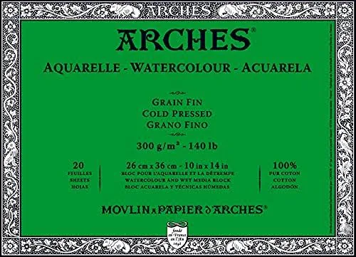 shopping ARCHES COLD PRESS narural WHITE block 20 sheets 4cut edges 300 GSM 26x36cm 1795061 - Image 1