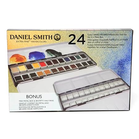 61PqlU2kPNL._SY450_ DANIEL SMITH WATERCOLOUR SET OF 24 HALF PANS - Image 1