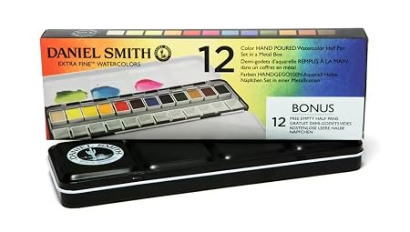 61nYYgDb3XL._SX450_ MAIN DANIEL SMITH WATERCOLOUR SET 12 HALF PAN SET WITH BONUS EMPTY PANS - Image 1