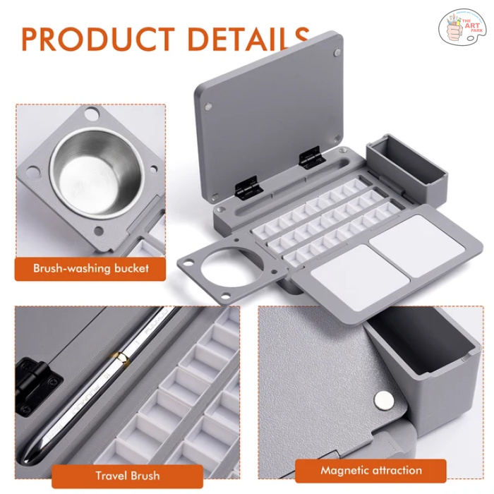 Fuumuui Portable Empty Watercolor Palette Set with 24 Half-Pans, Dual Buckets, Travel Brush, Carrying Bag & Paper Clip – Ideal for Outdoor and Studio Painting - Image 6
