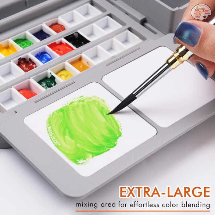 Fuumuui Portable Empty Watercolor Palette Set with 24 Half-Pans, Dual Buckets, Travel Brush, Carrying Bag & Paper Clip – Ideal for Outdoor and Studio Painting - Image 8