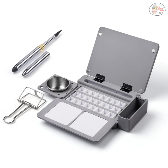 Fuumuui Portable Empty Watercolor Palette Set with 24 Half-Pans, Dual Buckets, Travel Brush, Carrying Bag & Paper Clip – Ideal for Outdoor and Studio Painting - Image 18