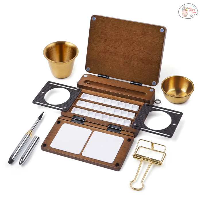 Fuumuui Portable Empty 24-Well Watercolor Palette Set | Includes Travel Brush & Multi-Use Straps, Perfect for Outdoor Painting - Image 9