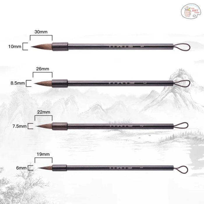 Fuumuui Calligraphy Brushes – Set of 4 with Hand-Polished Rosewood and Durable Flat-End Hanging Design - Image 4