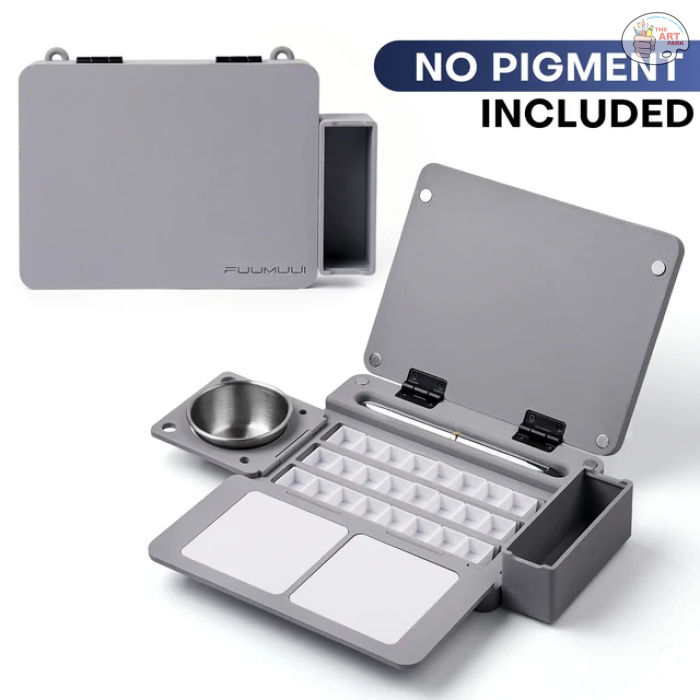 Fuumuui Portable Empty Watercolor Palette Set with 24 Half-Pans, Dual Buckets, Travel Brush, Carrying Bag & Paper Clip – Ideal for Outdoor and Studio Painting - Image 3