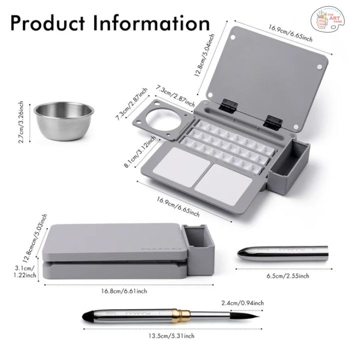 Fuumuui Portable Empty Watercolor Palette Set with 24 Half-Pans, Dual Buckets, Travel Brush, Carrying Bag & Paper Clip – Ideal for Outdoor and Studio Painting - Image 4