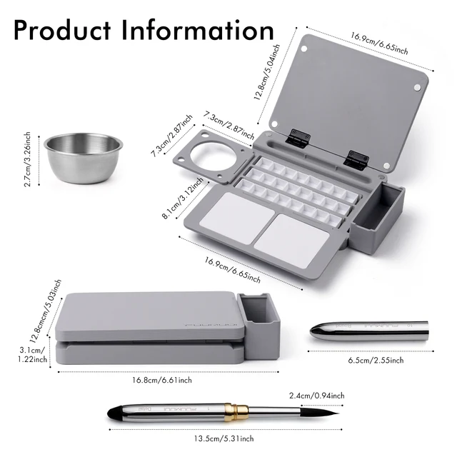 3_b6b05dd1-614d-4014-b779-c5dabb598e0d Fuumuui Portable Empty Watercolor Palette Set with 24 Half-Pans, Dual Buckets, Travel Brush, Carrying Bag & Paper Clip – Ideal for Outdoor and Studio Painting - Image 1