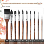 Fuumuui 10pcs Soft Synthetic Squirrel Hair Watercolor Brush Set With Flats Oval Wash - Image 7