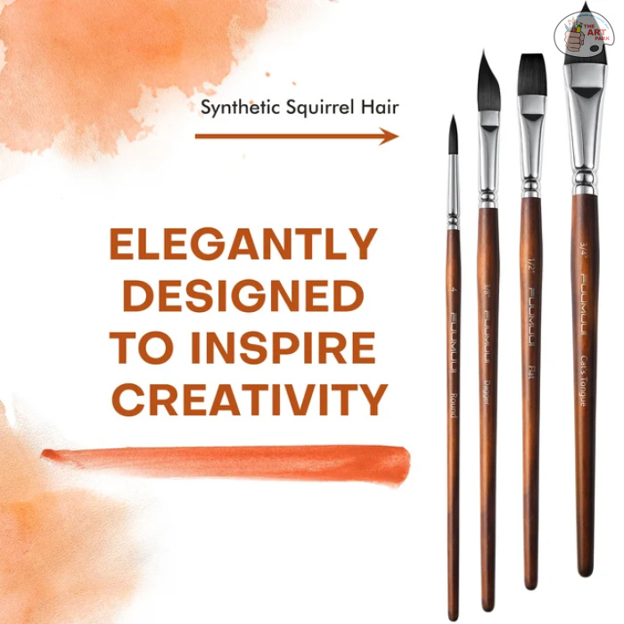 Fuumuui 10pcs Soft Synthetic Squirrel Hair Watercolor Brush Set With Flats Oval Wash - Image 8