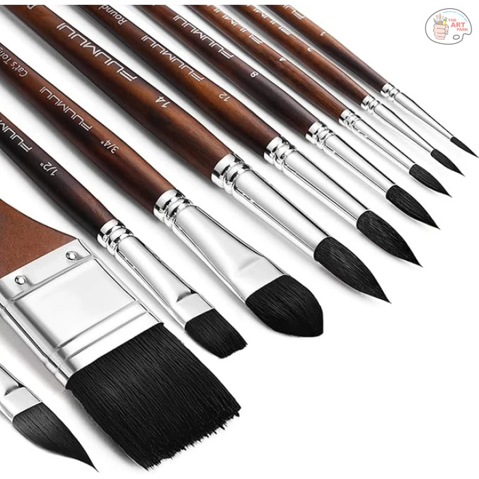 Fuumuui 10pcs Soft Synthetic Squirrel Hair Watercolor Brush Set With Flats Oval Wash - Image 9
