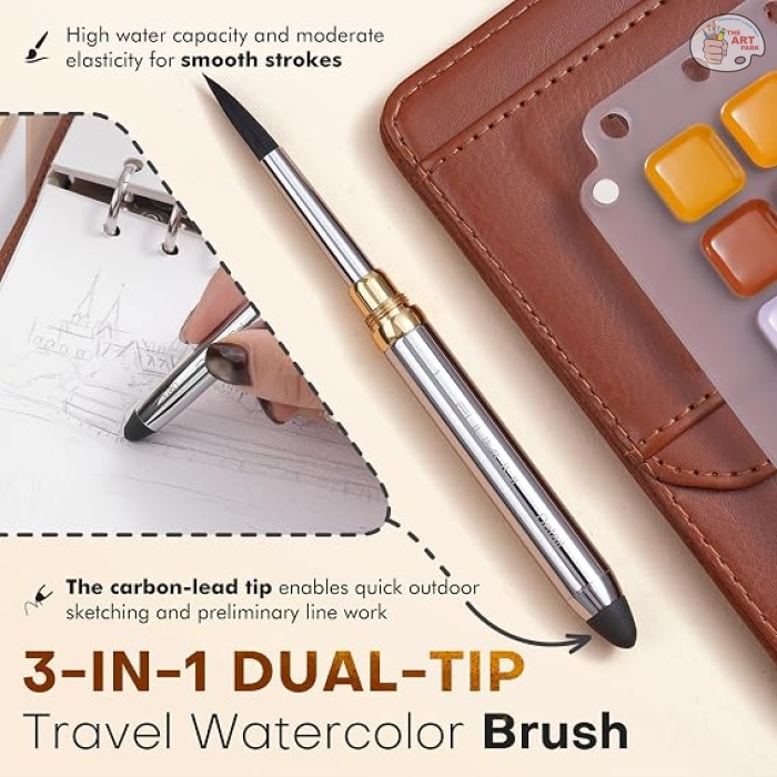 Fuumuui Watercolor Travel Set – 36-Color Travel Paint Kit with PU Leather Cover, 300gsm Cotton Paper, Double-Ended Travel Brush with Carbon Lead, Refillable Ring-Bound Design for Artists - Image 7