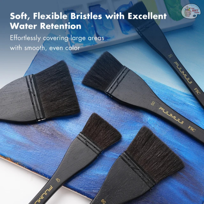 Fuumuui 5pcs Blue Hake Brushes Flat Watercolor Brushes - Image 8